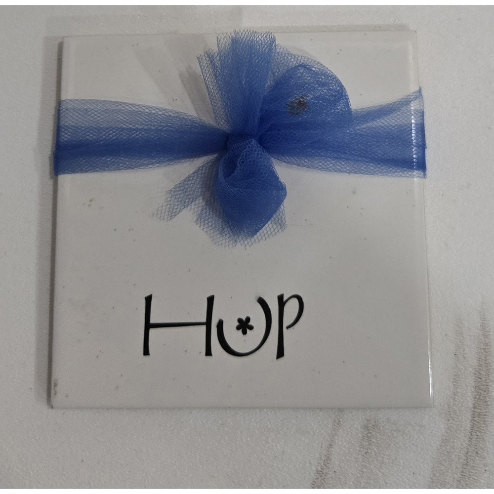 Uppercase Living HOP Ceramic Coaster Lynn Lambert White Tile Blue Bow 4x4
